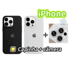 Kit Películas Lente Câmera Brilhante Com Capa Case Silicone Aveludado iPhone 11/12/13/14/15/16 PRO