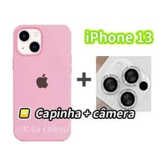 Kit Películas Lente Câmera Brilhante Com Capa Case Silicone Aveludado iPhone 13