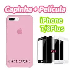 Kit película de vidro 3D com capa de silicone aveludado para iPhone 7/8 PLUS