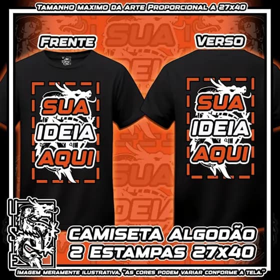 Camiseta Personalizada 2 Estampas Grandes, Faça a sua! Camiseta 100%algodão com a sua ideia em DTF