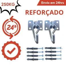 Kit Par Suporte Gancho De Rede Balanço até 250kg Armador Aço Reforçado Com 8 Parafusos 8 Buchas