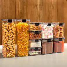 Kit Pote Hermético para Mantimentos de Cozinha Dispensa Armário Plástico Empilháveis Porta Alimentos