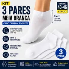Kit Com 03 Pares de Meias Básica Para o Dia a Dia Unissex Calça do 40/46 ADULTO INFANTIL Punho 4Cm