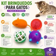 Bolinhas Para Gatos com Ratinho Kit 4 Unidades Brinquedo Pet Colorido Com Guizo Anti Tédio