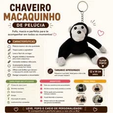 Chaveiro Macaquinho De Pelúcia Fofo Para Bolsa Mochila Chaves Presente