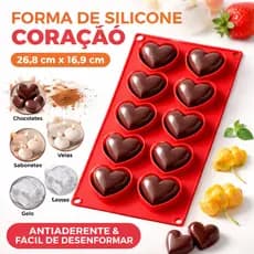 Forma de Silicone Coração 26cm Antiaderente Molde para Chocolate Gelatina Vela Gelo e Doces Sabonete