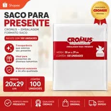 Saco Para Presente Cromus 20x29cm Transparente Pacote Com 100 Unidades Embalagem Formato Saco