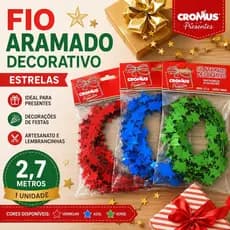 Fio Aramado Decorativo Cromus Estrelas 2,7m Para Presente Festa Artesanato