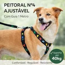 Peitoral Cachorro Nº4 Ajuste Fácil com Guia – Coleira Regulável Super Resistente e Confortável