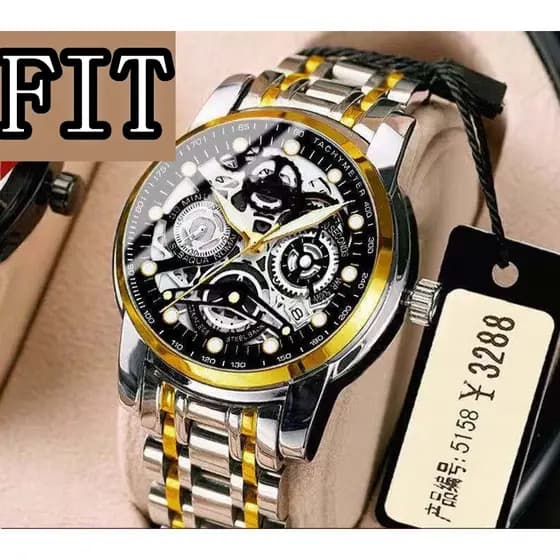 ORUSS Masculino Luminoso Aço Inoxidável Calendário De Luxo À Prova D'água Ouro Moda Relógio De Negócios LK