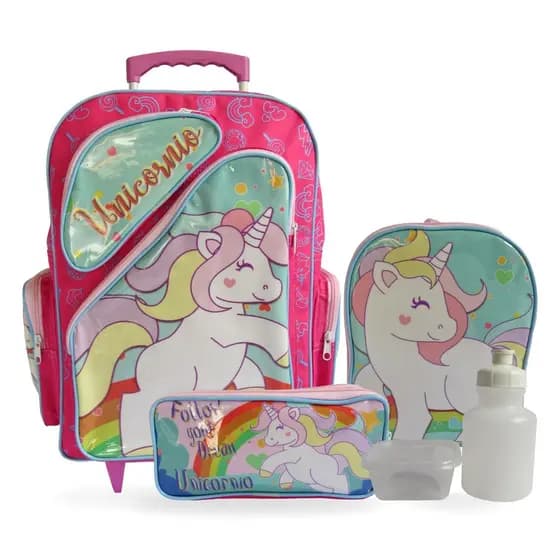 Kit Mochila Unicórnio Tam G Lancheira Térmica e Estojo