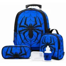 Kit Mochila Infantil De Rodinhas Spider Com Lancheira Estojo E Garrafinha Escolar Menino