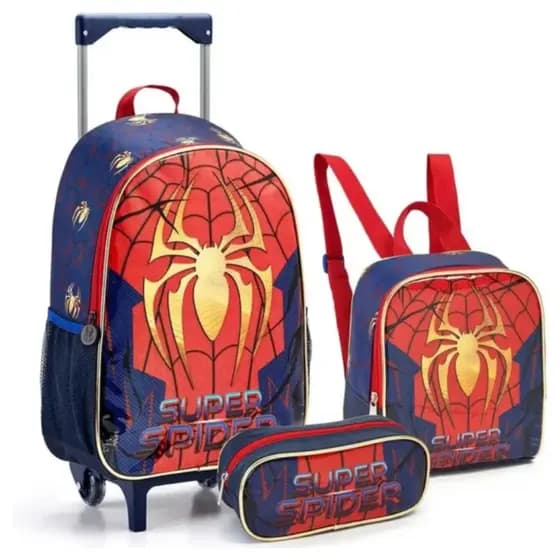 Kit Mochila Homem Aranha Rodinhas Com Lancheira Térmica e Estojo Seanite