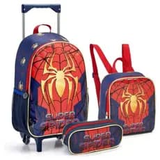 Kit Mochila Homem Aranha Rodinhas Com Lancheira Térmica e Estojo Seanite