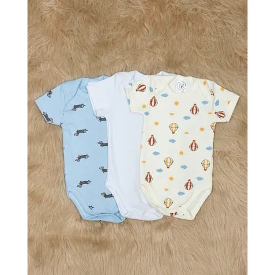 Body de Bebê manga curta Menino - kit com 3 sortidos