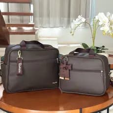 Kit Bolsa maternidade e Frasqueira Térmica Ravi Marrom - com 1 chaveiro personalizado.