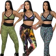 Conjunto leg e top estampada fitness academia look treino