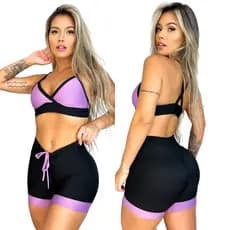 Conjunto De Academia Feminino Fitness Treino Preto Cintura Alta