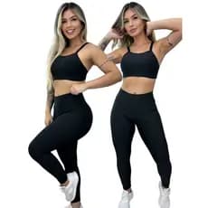 Conjunto Legging + Top Cropped Preto Fitness básico dia dia costura reforçada