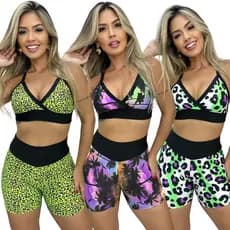 Conjunto Fitness Academia Cós Alto Short e Top Estampado