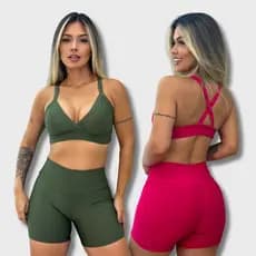 Conjunto de Academia Feminino Short e Top Cós Alto Fitness Neutros