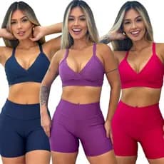 Conjunto academia feminino Short e Top Fitness treino Cós Alto Neutro