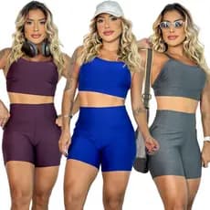 Conjunto Short e Cropped Fitness Academia Cós Alto Cores