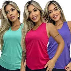 Kit Com 3 Camiseta Fitness Feminina Regata Básica De Academia Blusa