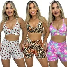 Conjunto Short e Top Fitness Academia  Cós Alto
