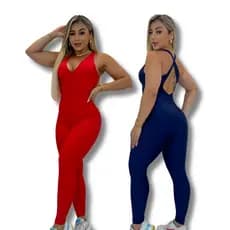 Macacão De Academia Feminino Leg Longo Fitness Cruzadas Nas Costas Liso