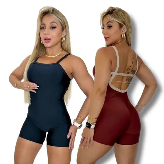Macaquinho Feminino De Academia Curto Fitness Shortinho Liso