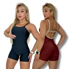 Macaquinho Feminino De Academia Curto Fitness Shortinho Liso