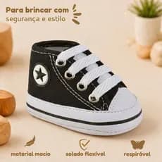 Tênis Infantil Menino Sapatinho Bebê Preto em Lona Dudu Calçados Confortável Antiderrapante