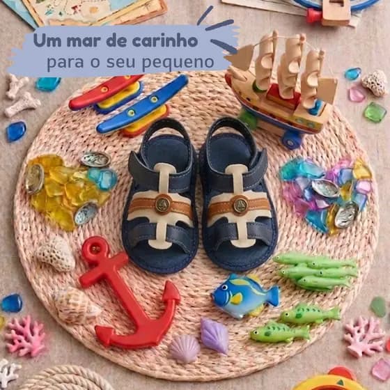 Sandália Sapatinho Bebê Menino Estilosa Confortável com Velcro Fácil de Calçar Infantil Leve