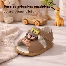 Sandália Infantil Rasteirinha Menino Marrom Sintética com Estampa de Leão 13 ao 18