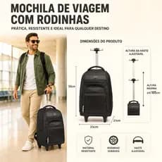Crosswave 36L Mochila 2 em 1 Rodinha Roda Grande Puxador Reforçado Escola Colégio Trabalho