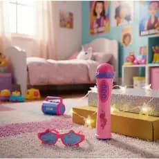 Brinquedo Microfone Infantil Com Óculos Luz E Som Menina Pop Star