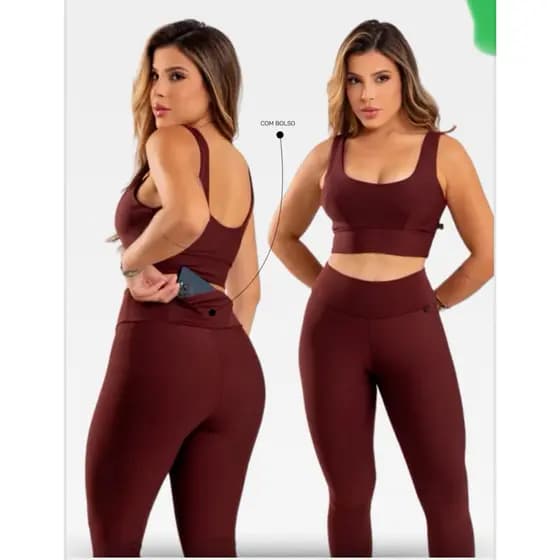 CONJUNTO KIT  CALÇA LEGGIN  COM BOLSO + TOP BOJO REMOVIVEL ACADEMIA FITNESS