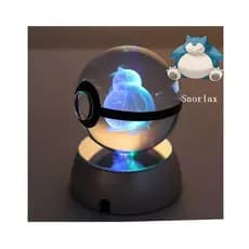 LBZX ANIME Pokemon 3D Bola De Cristal Snorlax Figura Pokeball Gravação Modelo Com Base LED Presente Infantil GIFT