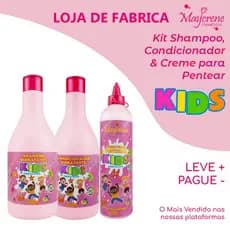 Kit Infantil Kids Rosa  Maycrene - Shampoo 500ml+ Condicionador 500ml+ Creme de Pentear 300g