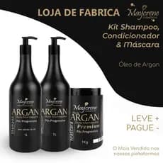 Kit Argan pós Progressiva - Ouro Marroquino 1L | Shampoo 1L + Condicionador 1L + Máscara 1Kg