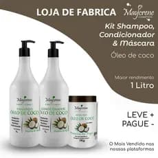Kit Profissional Maycrene Óleo de Coco 1L | Shampoo 1L+ Condicionador 1L + Máscara 1KG| Hidratação e Brilho