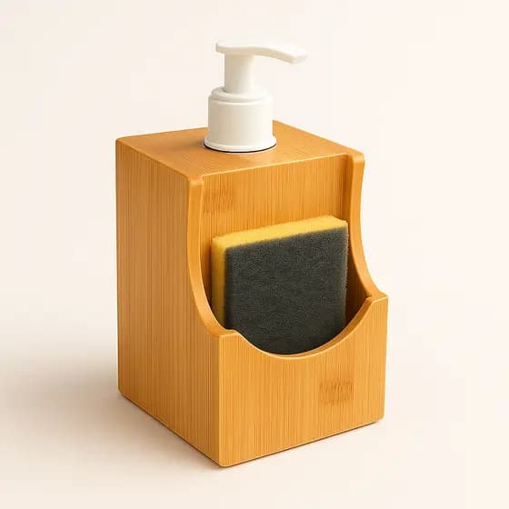 Dispenser Porta Detergente E Esponja Com Valvula Bambu Branco 500ml