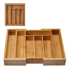 Organizador Porta Talheres De Gaveta Extensível Com Divisórias De Bambu 35x29cm