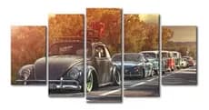 Quadro Mosaico 5 Peças Fusca Antigo Retro Preto Rebaixado