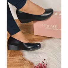 Sapato Feminino Modare Ortopédico Anabela Ultraconforto Branco Preto Confortável Original