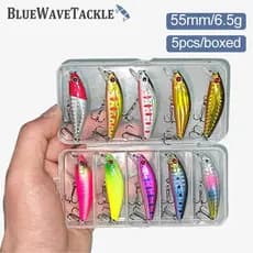5 Pçs/Set 55mm/6.5g Afundando Minnow Duro Crankbait Isca De Pesca Artificial Caixa De Água Salgada Conjunto