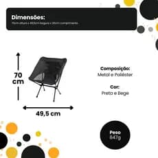 Cadeira Camping Banqueta ultra leve Praia Dobrável ate 100kg Bolsa Cadeira dobrável sortida preto ou bege
