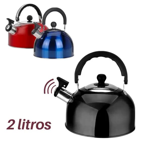 Chaleira Inox 2L Com Apito Tampa Alça Para Café Chá Bebidas Aguá