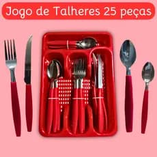 Jogo De Talheres Com Porta Talher Palmas 25 Peças Cozinha Cores Em Aço Inox